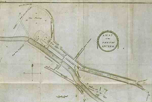 Una mappa della città di Antrim, tavola da 