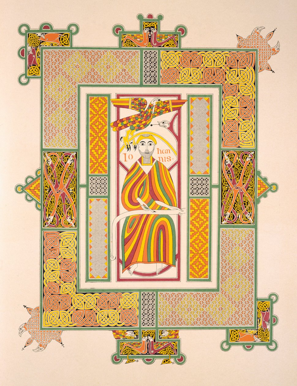 San Giovanni Evangelista, da una copia facsimile dei Vangeli di Mac Regol, pubblicata da Day & Son da Irish School