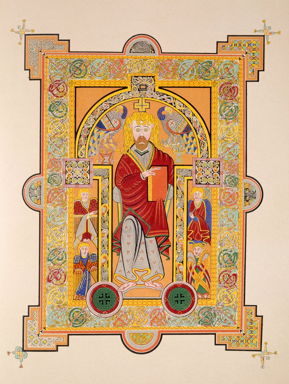 San Matteo, da una copia facsimile del Libro di Kells, pub. da Day & Son da Irish School