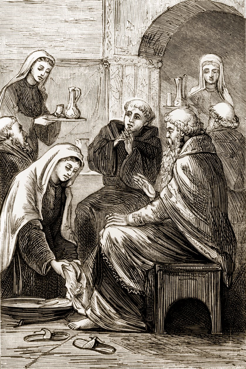Santa Brigida che intrattiene un vescovo, da The Trias Thaumaturga, o Tre Santi Miracolosi d