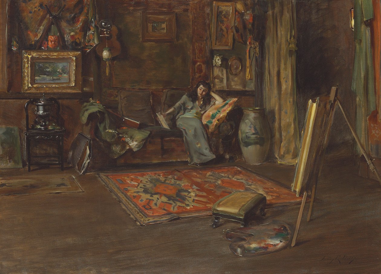 Interno dello studio di William Merritt Chase in Tenth Street da Irving Ramsay Wiles