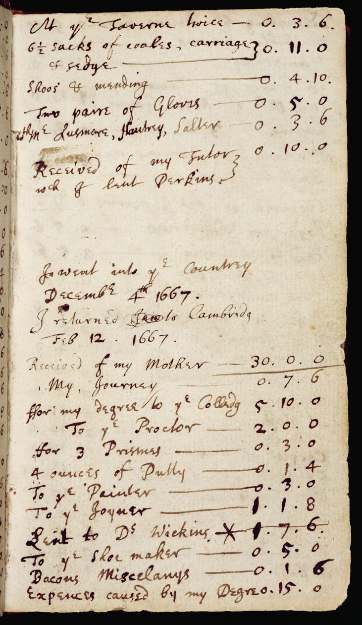 Pagina da un taccuino contenente i pensieri di Newton sull