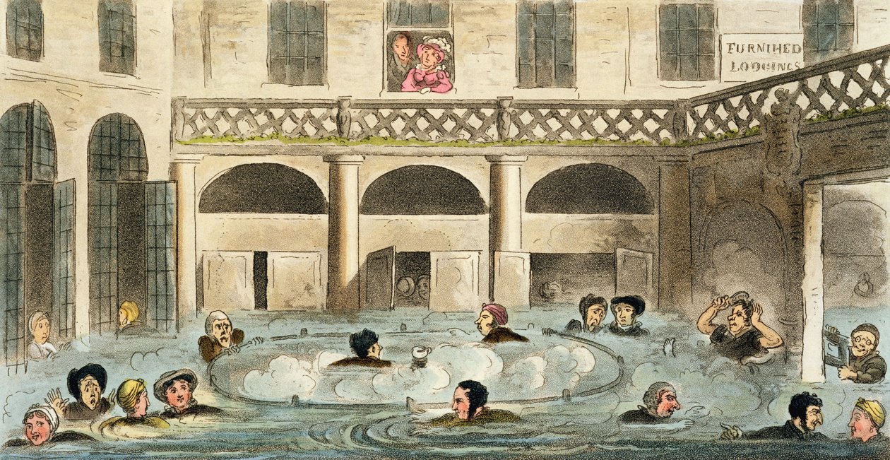 Bagni pubblici a Bath, o stufare vivi, stampa pubblicata da Sherwood e Co, 1825 da Isaac Robert Cruikshank