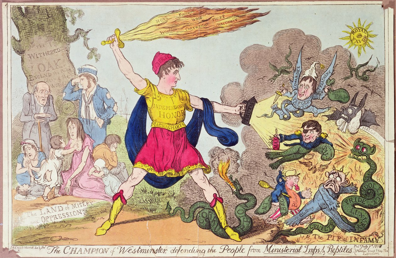 Il campione di Westminster, difendendo il popolo dagli imp e rettili ministeriali, 1818 da Isaac Robert Cruikshank