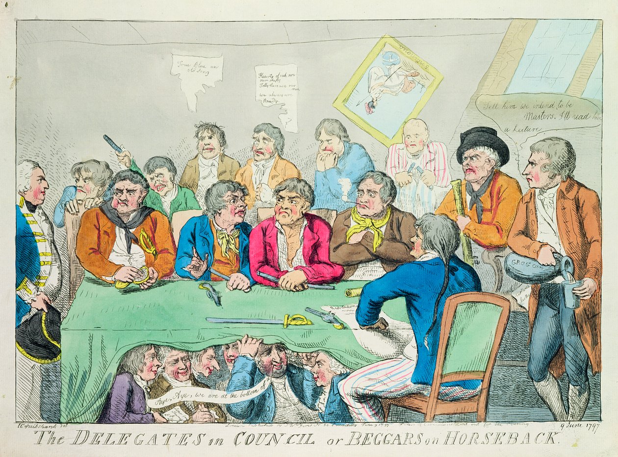 I delegati in consiglio o mendicanti a cavallo, 1797 (incisione a colori) da Isaac Robert Cruikshank