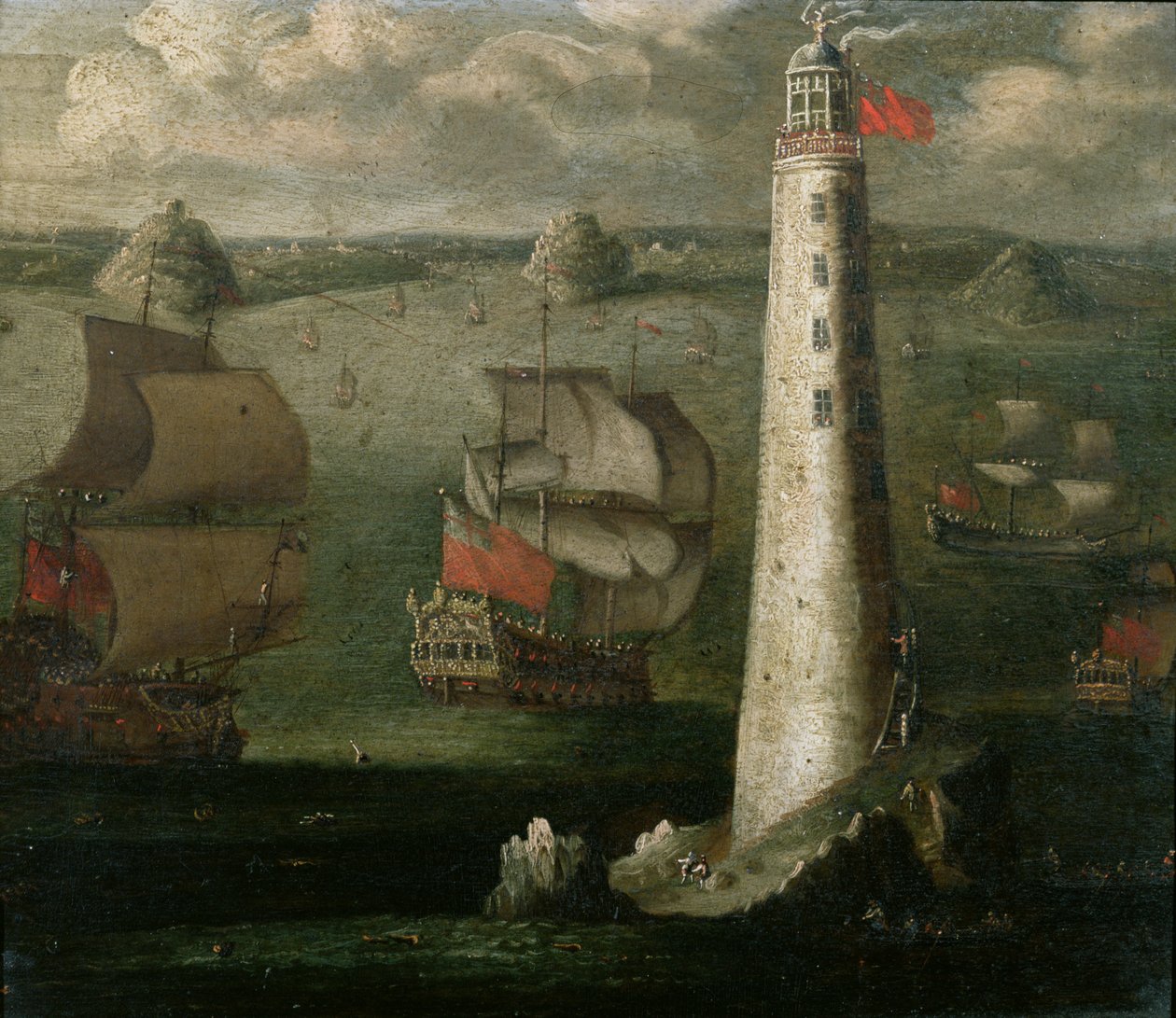 Navi da Guerra e altre Imbarcazioni davanti al Faro di Eddystone da Isaac Sailmaker