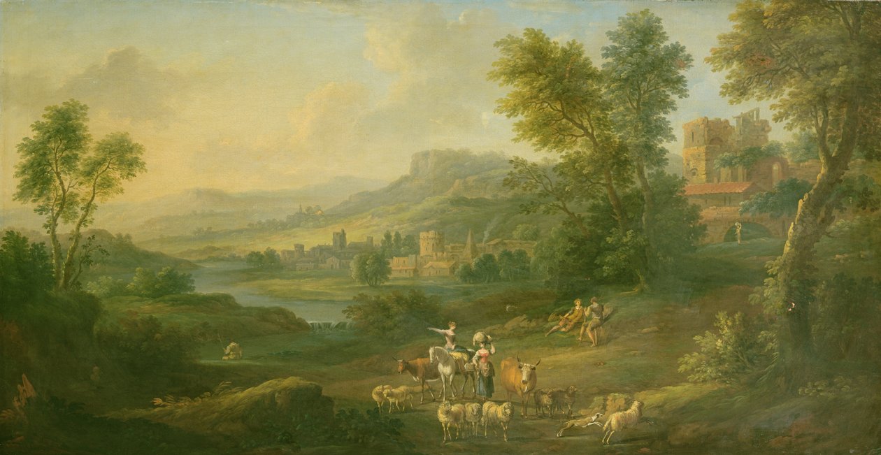Mandriani e Pastorelle in un Paesaggio Pastorale Idilliaco da Isaac de Moucheron
