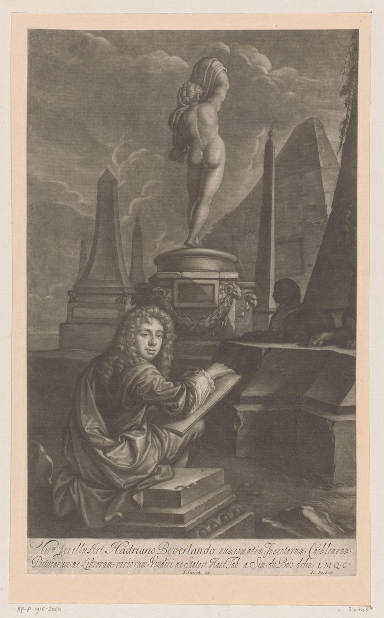 Ritratto di Hadriaan Beverland che disegna una statua di Venere da Isaac Beckett