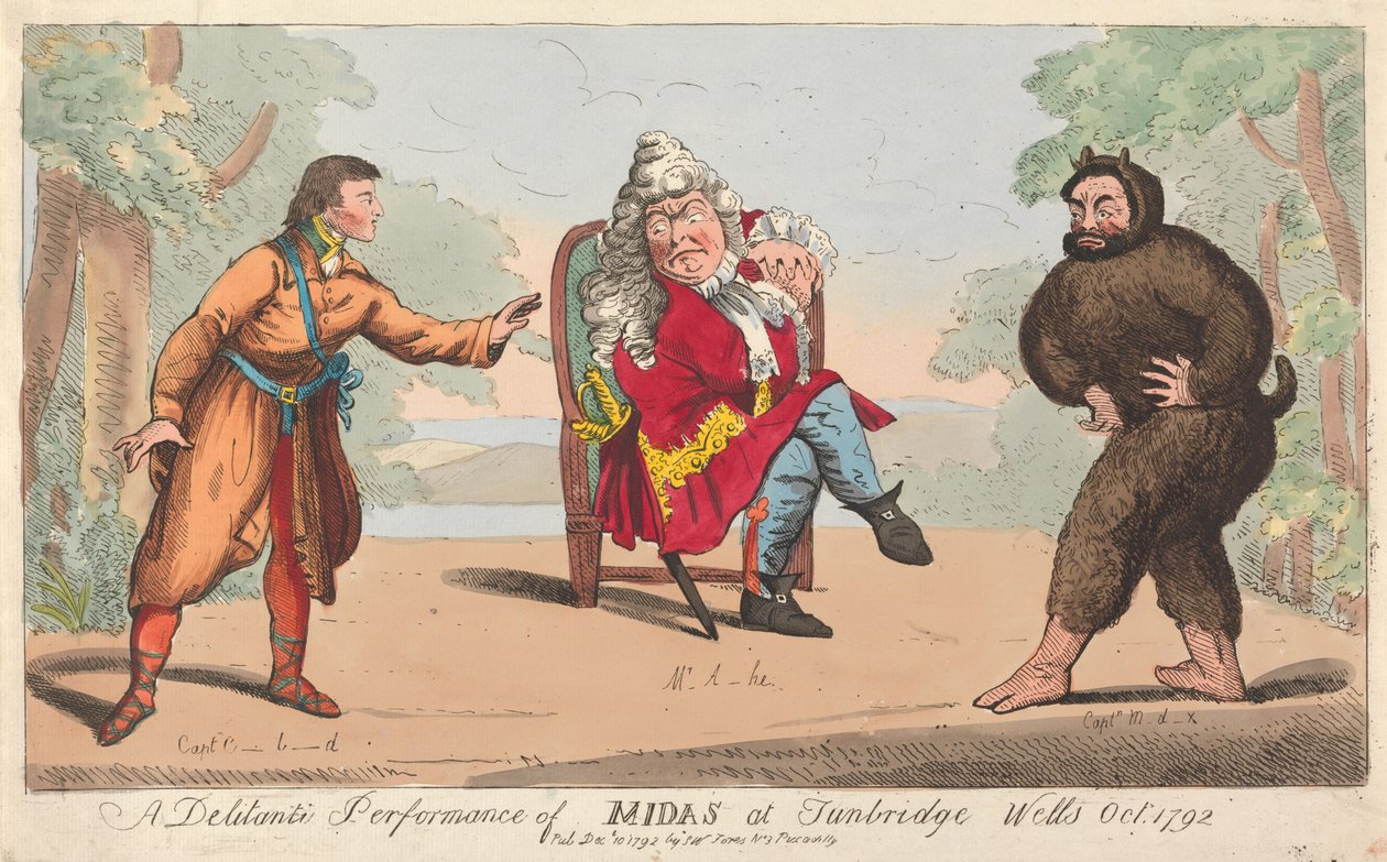 Eine Delitanti-Aufführung von Midas in Turnbridge Wells, Oktober 1792 da Isaac Cruikshank