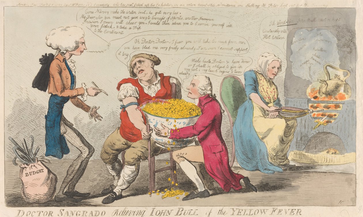 Doktor Sangrado befreit John Bull vom Gelbfieber da Isaac Cruikshank