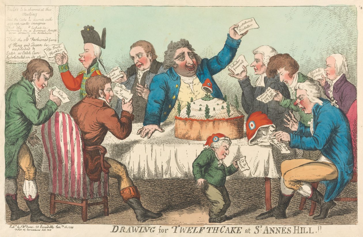 Zeichnung für den Zwölften-Kuchen in St. Annes Hill da Isaac Cruikshank