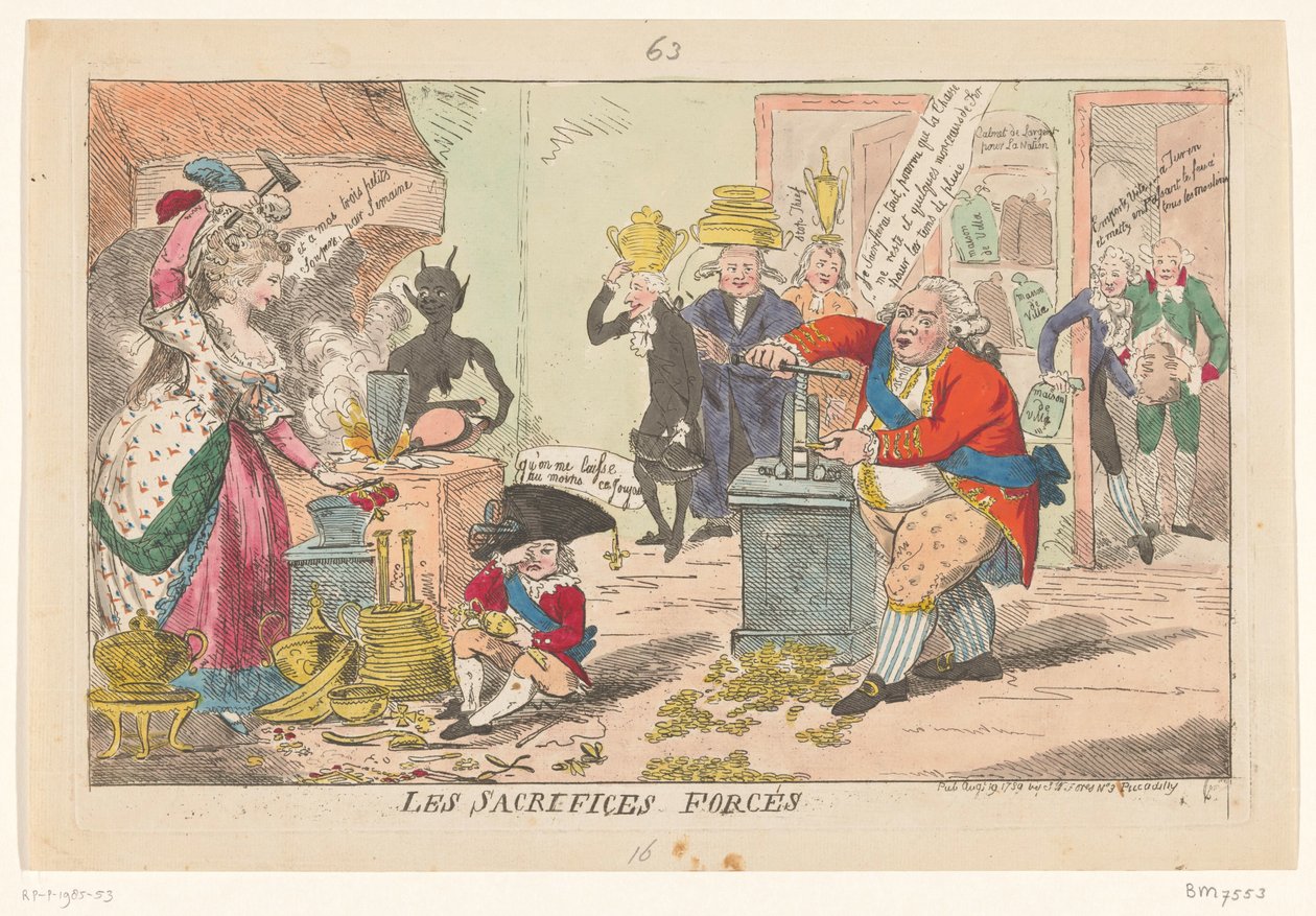 Caricatura di Maria Antonietta e Luigi XVI, 1789 da Isaac Cruikshank