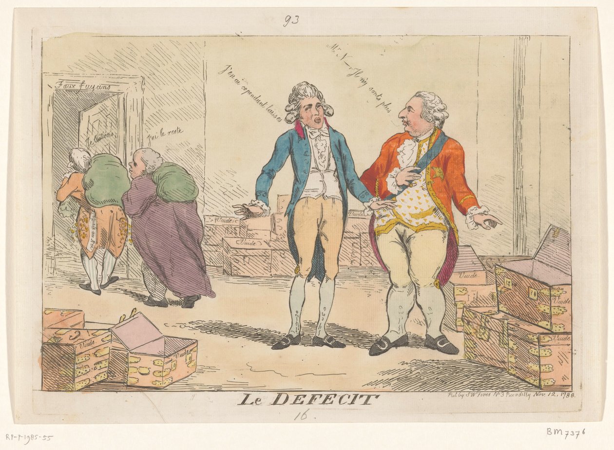 Caricatura della crisi finanziaria francese, 1788 da Isaac Cruikshank