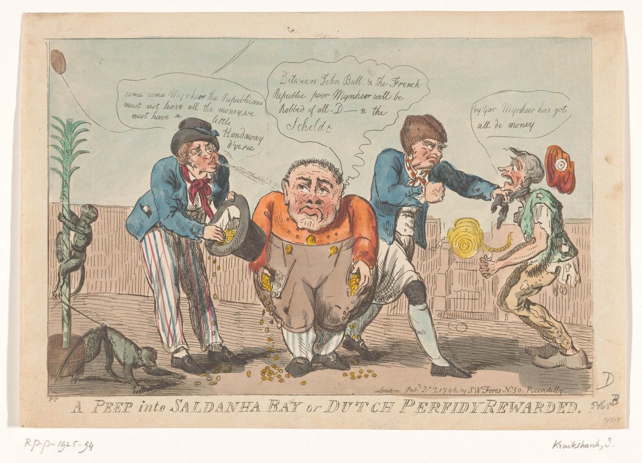 Caricatura della capitolazione della flotta batava nella baia di Saldanha, 1796 da Isaac Cruikshank