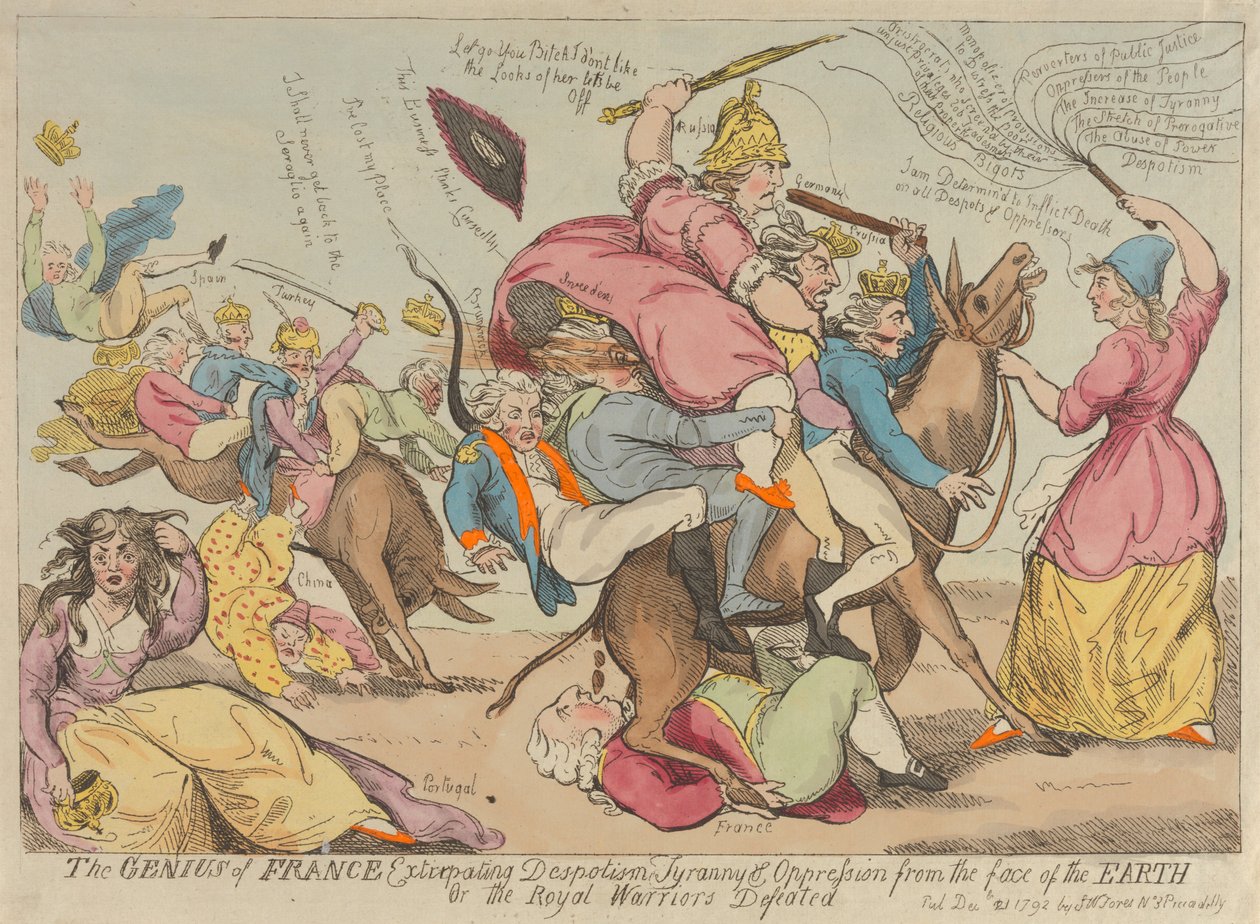 Der Genius Frankreichs, der Despotismus, Tyrannei und Unterdrückung von der Erde vertreibt da Isaac Cruikshank