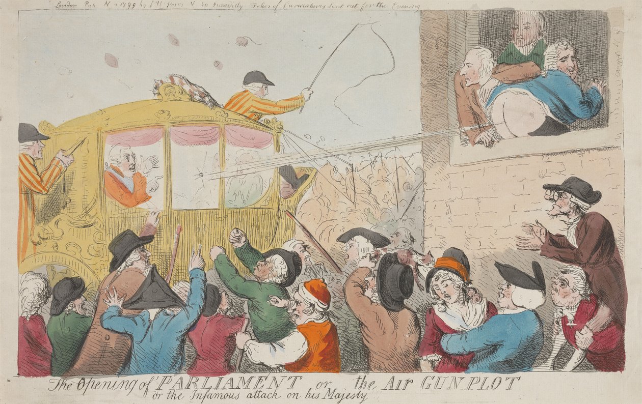 Die Eröffnung des Parlaments oder das Luftgewehr-Komplott oder der berüchtigte Angriff auf Seine Majestät da Isaac Cruikshank