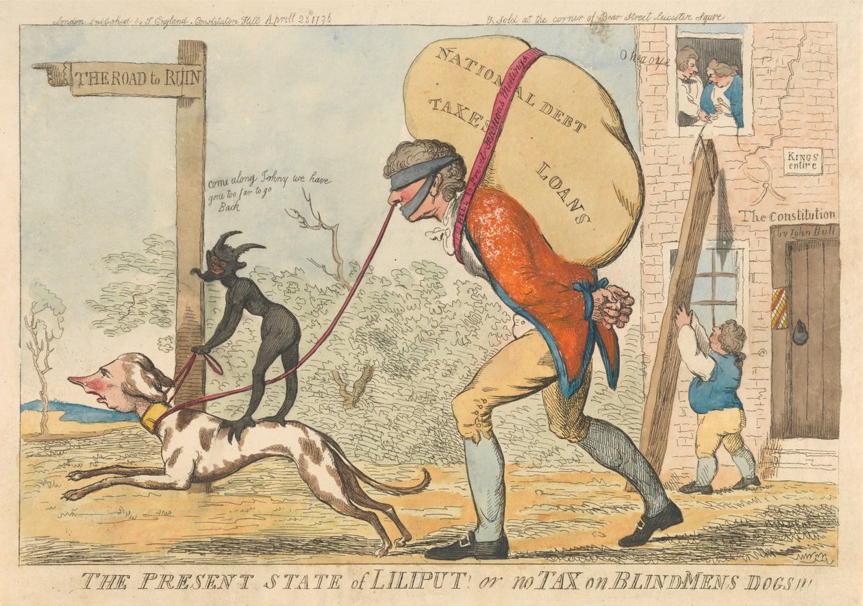 Der gegenwärtige Zustand von Liliput oder Keine Steuer auf Blindenhunde da Isaac Cruikshank
