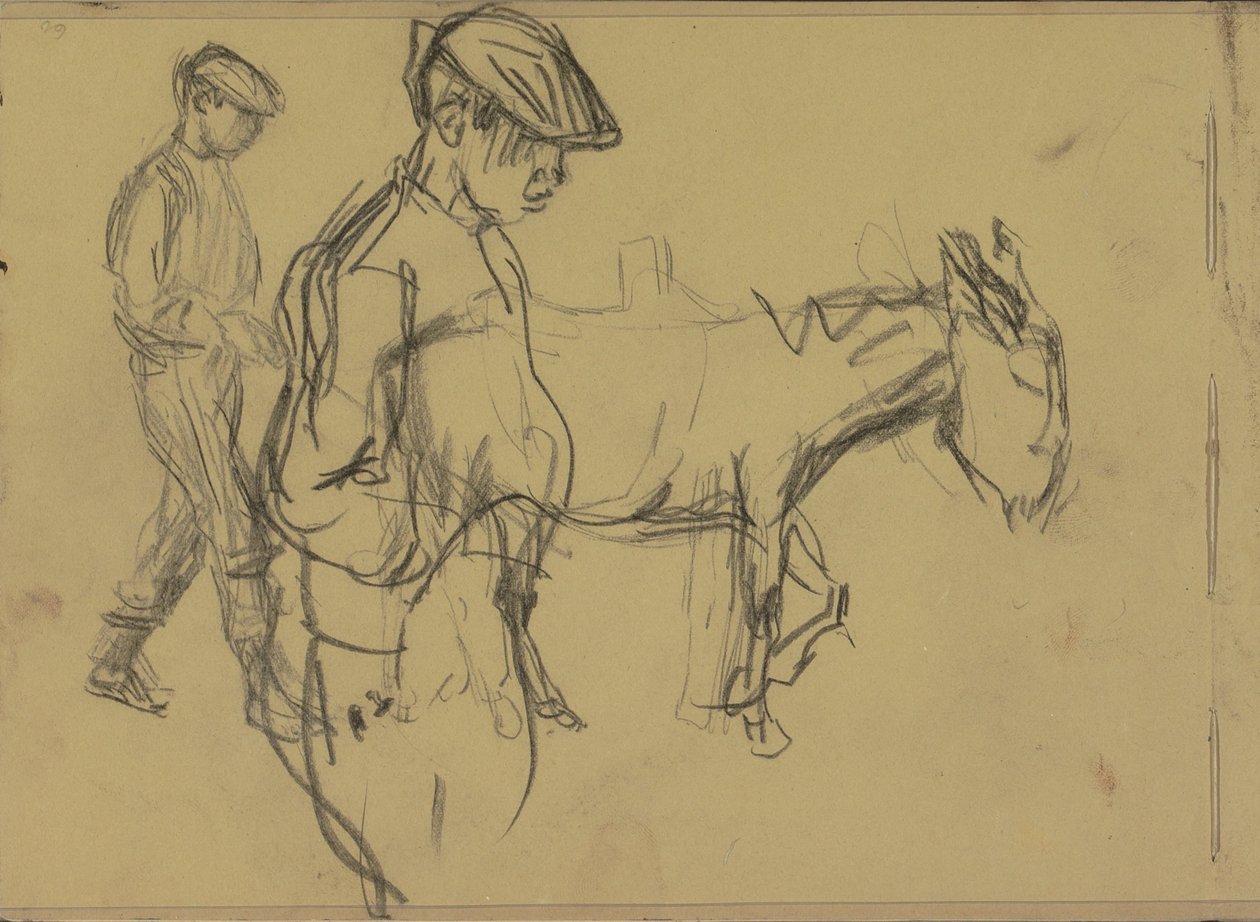 Due studi di un ragazzo con asino e un asino da Isaac Israels