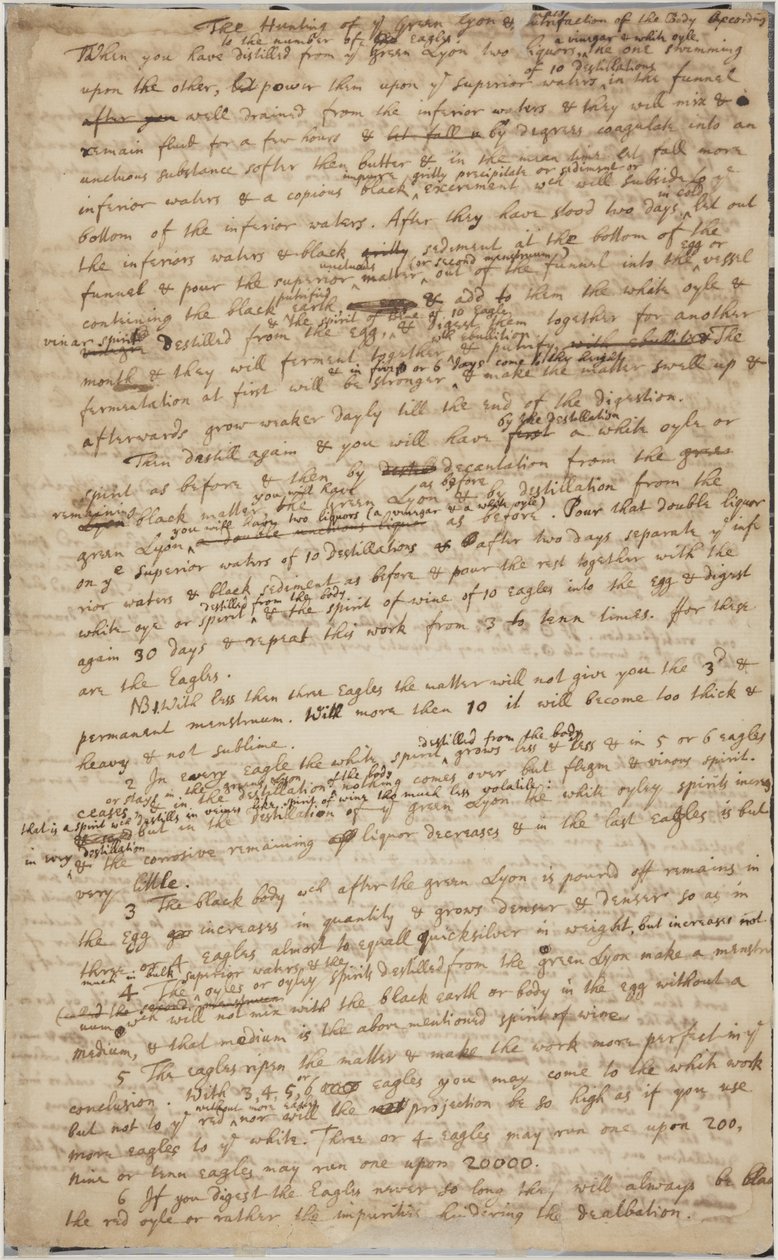 La caccia al Leone Verde, recto, c.1700 da Isaac Newton