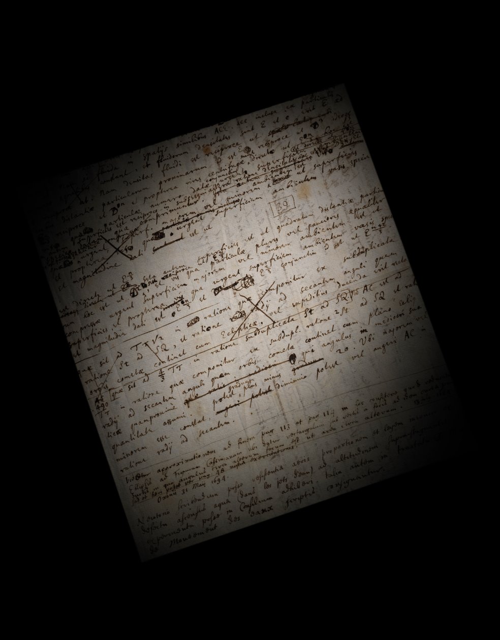Due pagine di revisioni al Principia Mathematica da Isaac Newton