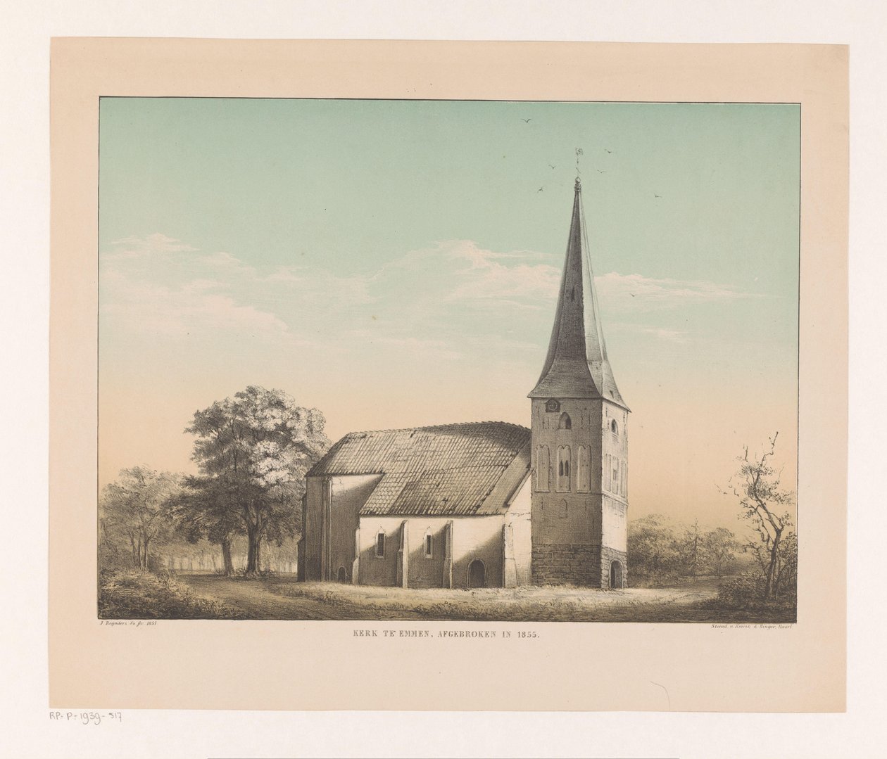Veduta della chiesa a Emmen Chiesa a Emmen, demolita nel 1855 (titolo sull