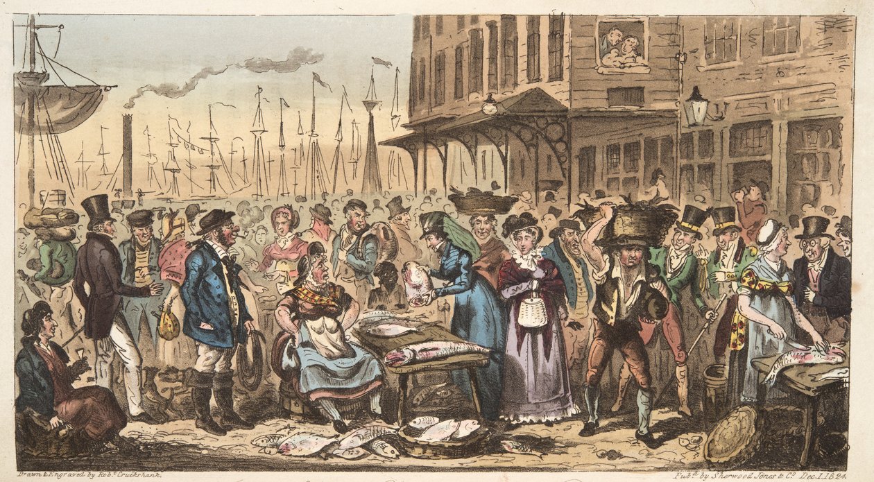 Una burla in alta società, o una visita a Billingsgate, da The English Spy, pub. 1824 da Isaac Robert Cruikshank