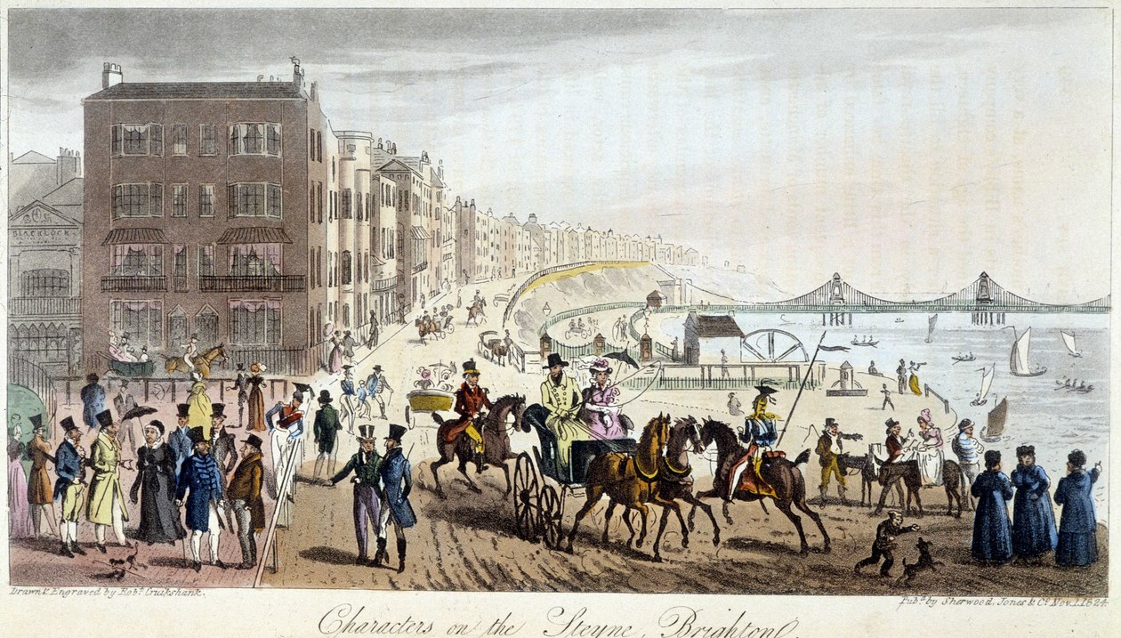 Personaggi a Brighton - in "The English Spy" di Charles Molloy Westmacott, disegno di Robert Cruikshank, Edizione Londra da Isaac Robert Cruikshank