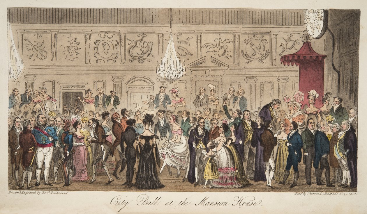 Ballo cittadino alla Mansion House, da The English Spy, pub. 1824 da Isaac Robert Cruikshank