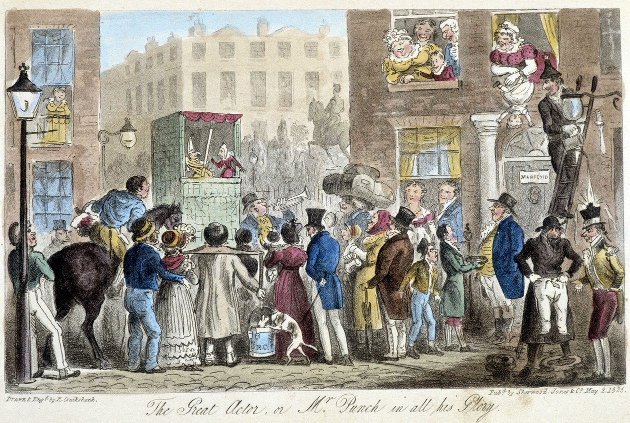 Guignol nelle strade di Londra - in "The English Spy" di C. Molloy Westmacott, ill. di Robert Gruikshand, Sherwood, Londra da Isaac Robert Cruikshank