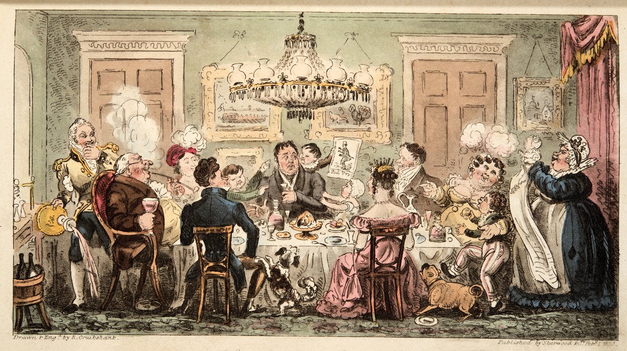 Liston e i Lambkins o la cena dei cittadini, da The English Spy, pub. 1824 da Isaac Robert Cruikshank