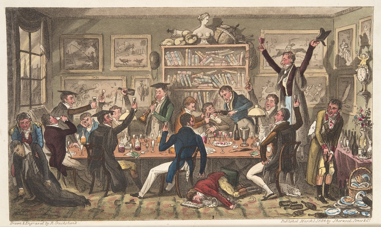 Trasporti di Oxford, o esili universitari, da The English Spy, pub. Londra, 1824 da Isaac Robert Cruikshank