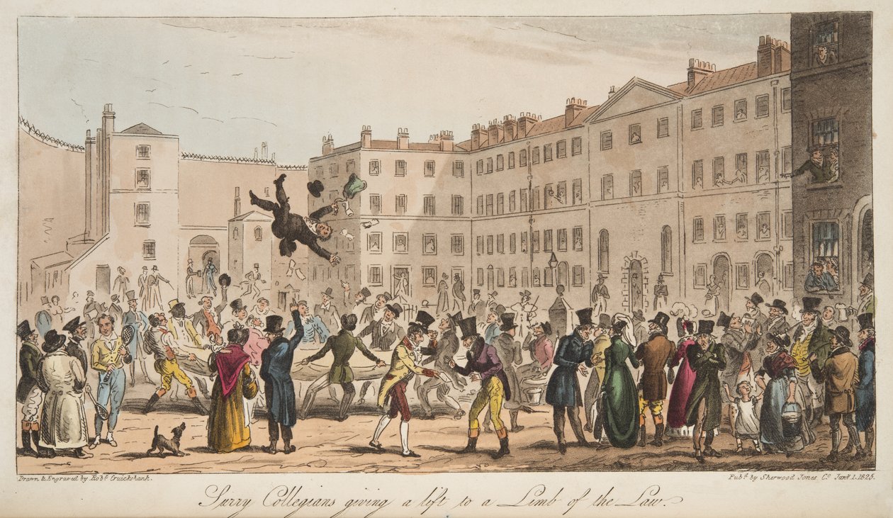 Collegiali del Surrey che danno un passaggio a un avvocato, da The English Spy, pub. 1824 da Isaac Robert Cruikshank