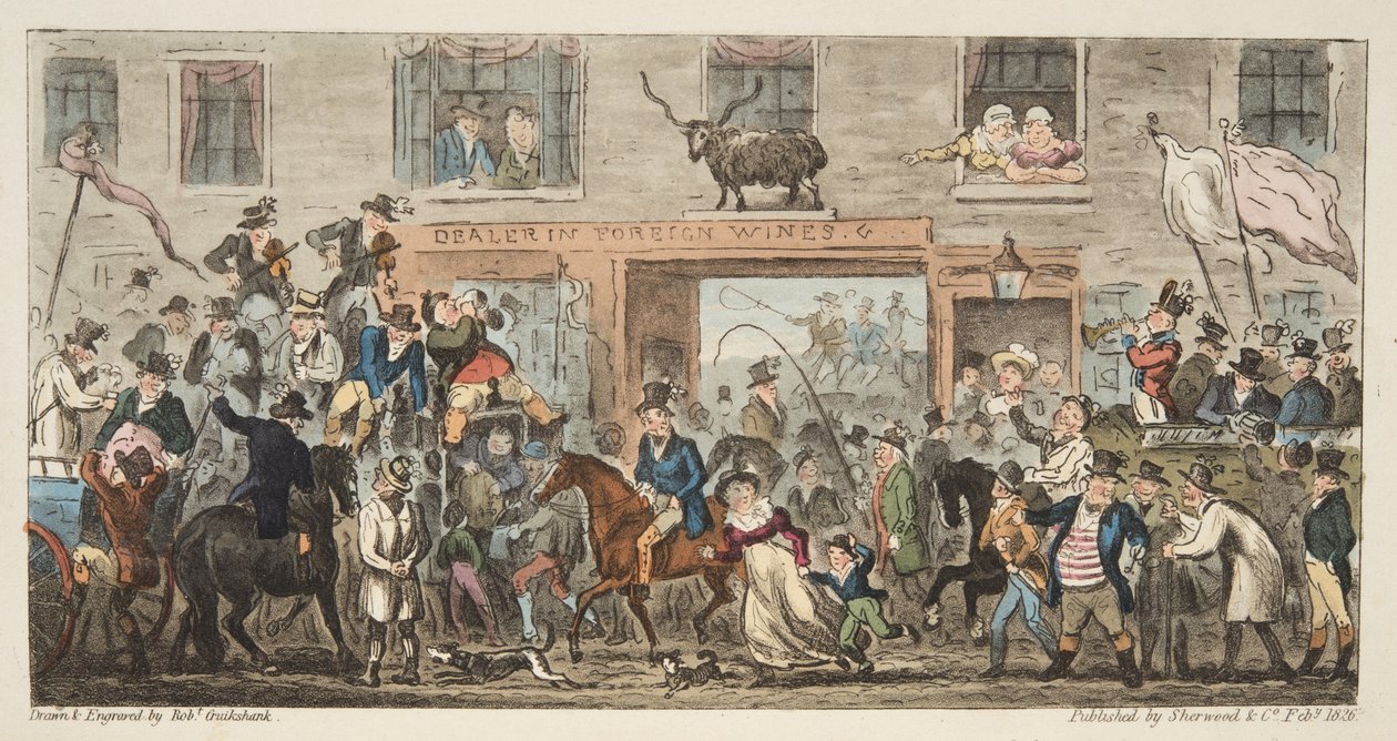 La processione comica da The English Spy, pub. 1824 da Isaac Robert Cruikshank