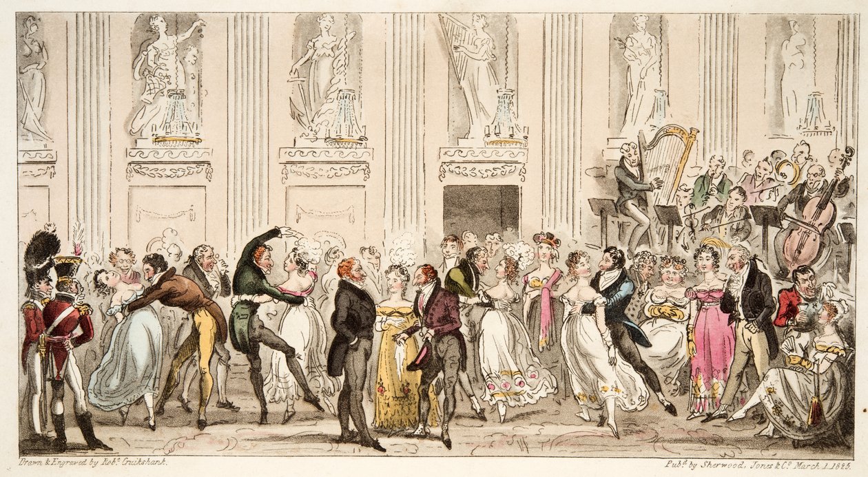 Il ballo dei Cipriani alle Argyle Rooms, da The English Spy, pub. 1824 da Isaac Robert Cruikshank