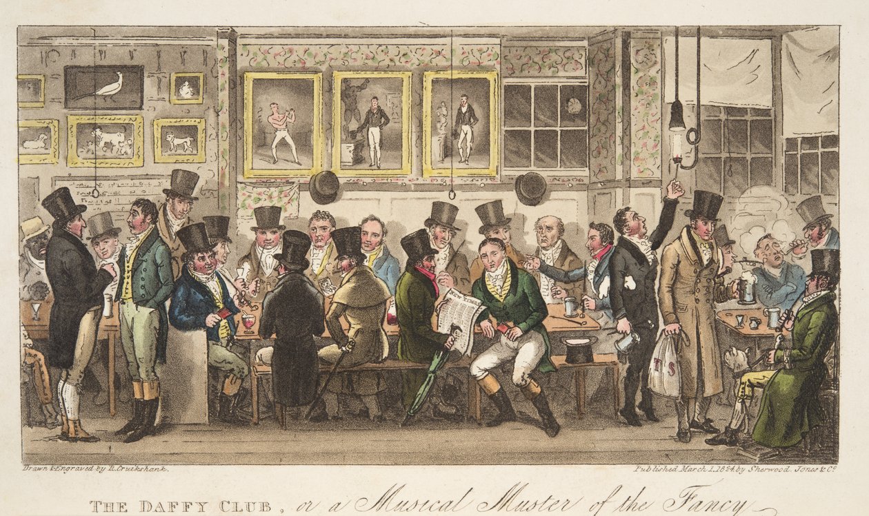 Il Daffy Club, o una riunione musicale della fantasia, da The English Spy, pub. 1824 da Isaac Robert Cruikshank