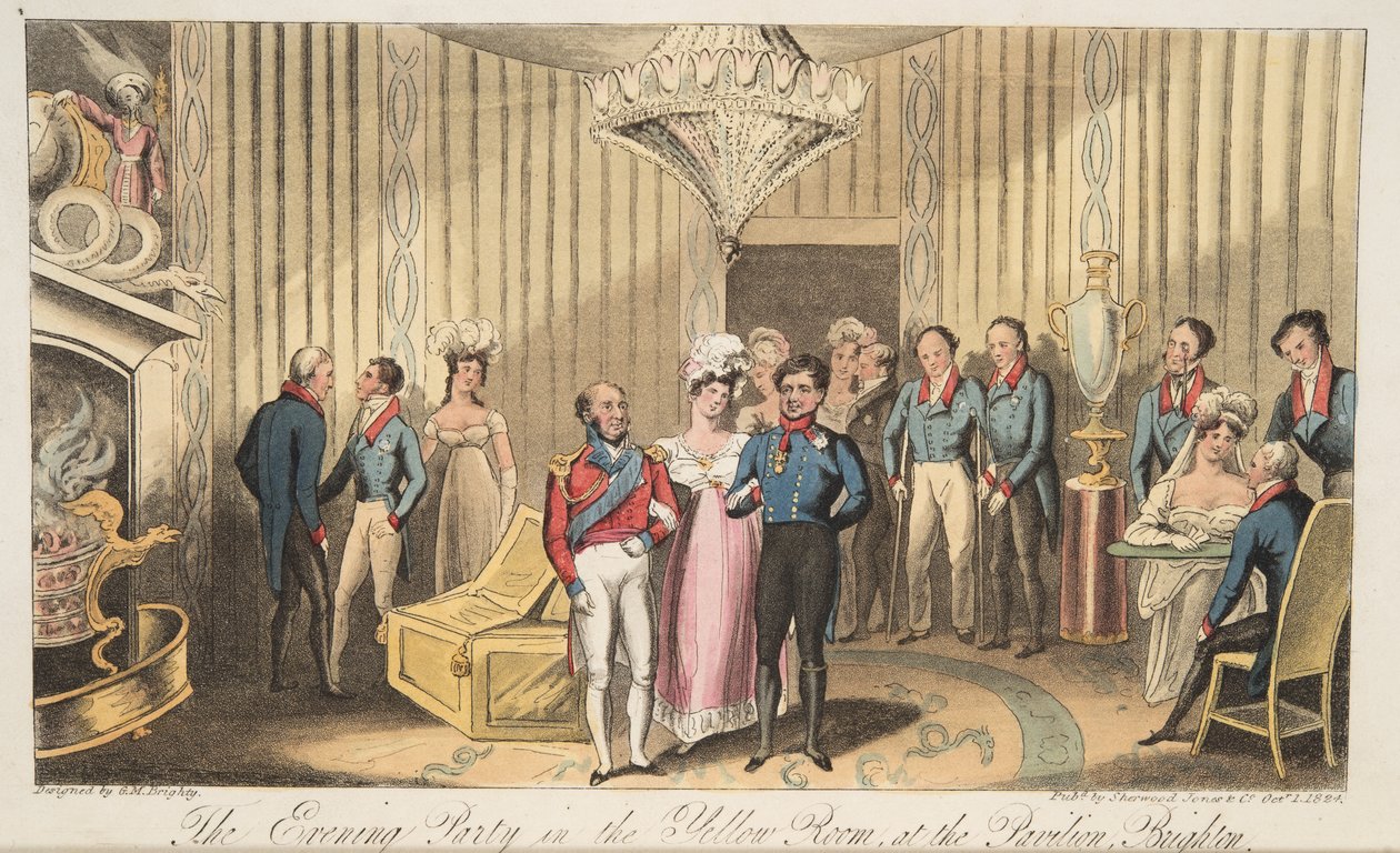 La festa serale al padiglione, Brighton, da The English Spy, pub. 1824 da Isaac Robert Cruikshank