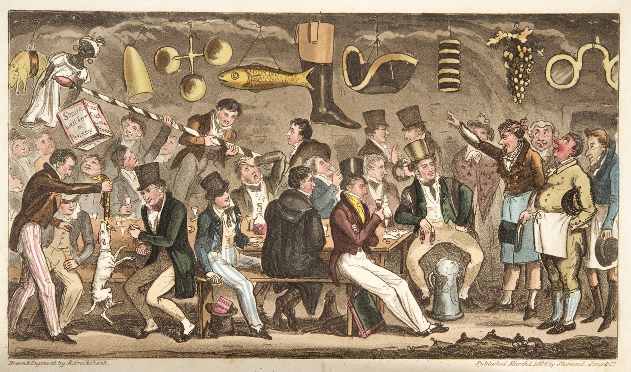 Il museo degli Oppidani, o la corte delle rivendicazioni di Eton al Christopher, da The English Spy, pub. Londra, 1824 da Isaac Robert Cruikshank