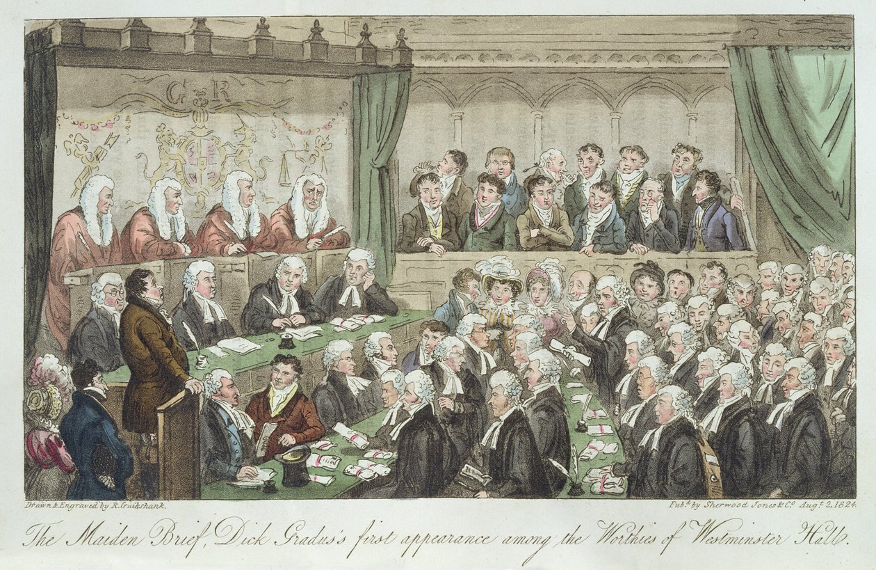 La giovane breve, la prima apparizione di Dick Gradus tra i degni di Westminster Hall, pubblicato nel 1824 da Isaac Robert Cruikshank
