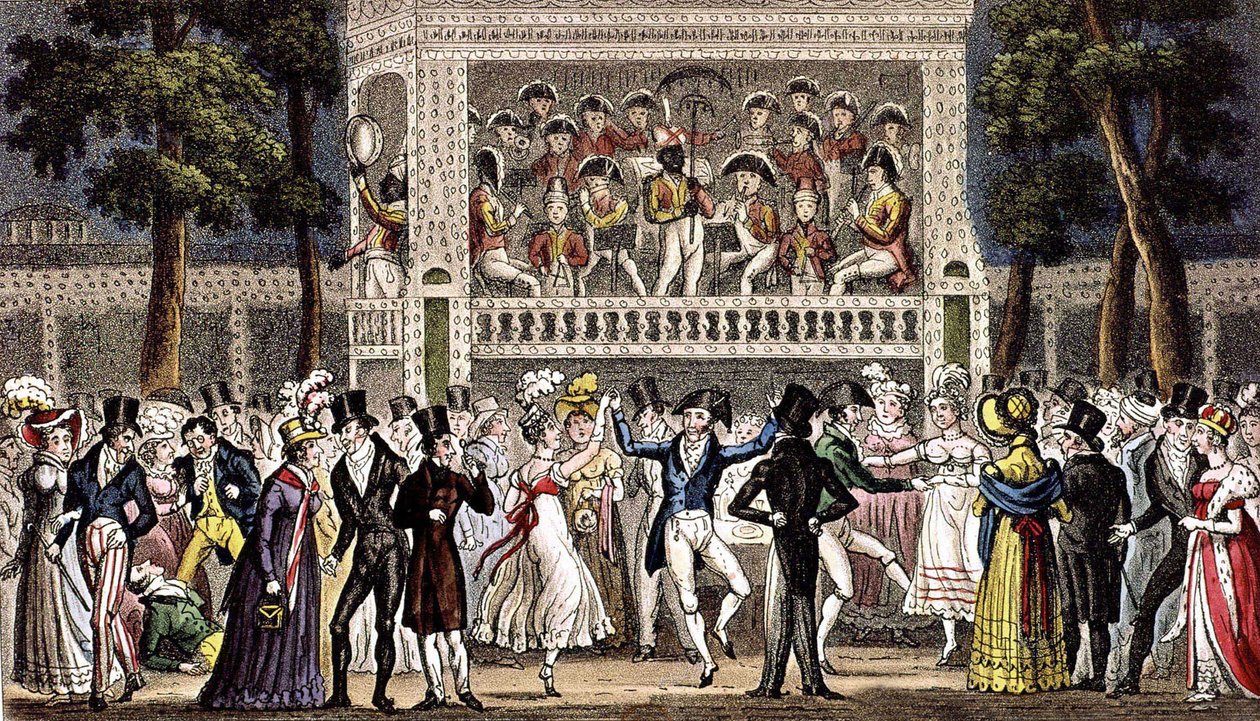 Un ballo ai giardini di Vauxhall a Londra da Isaac Robert & George (1792 1878) Cruikshank