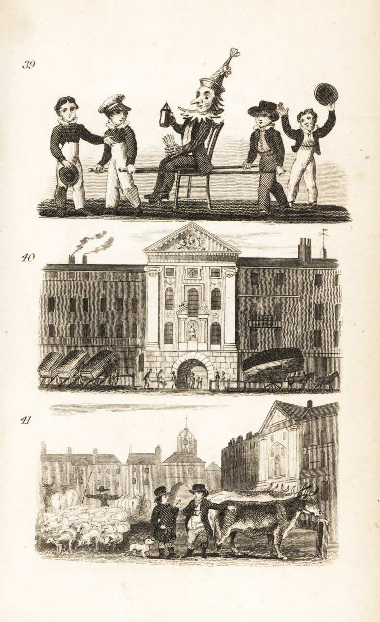 Guy Fawkes in Effigie, Ospedale di Bartholomew e Mercato di Smithfield da Isaac Taylor