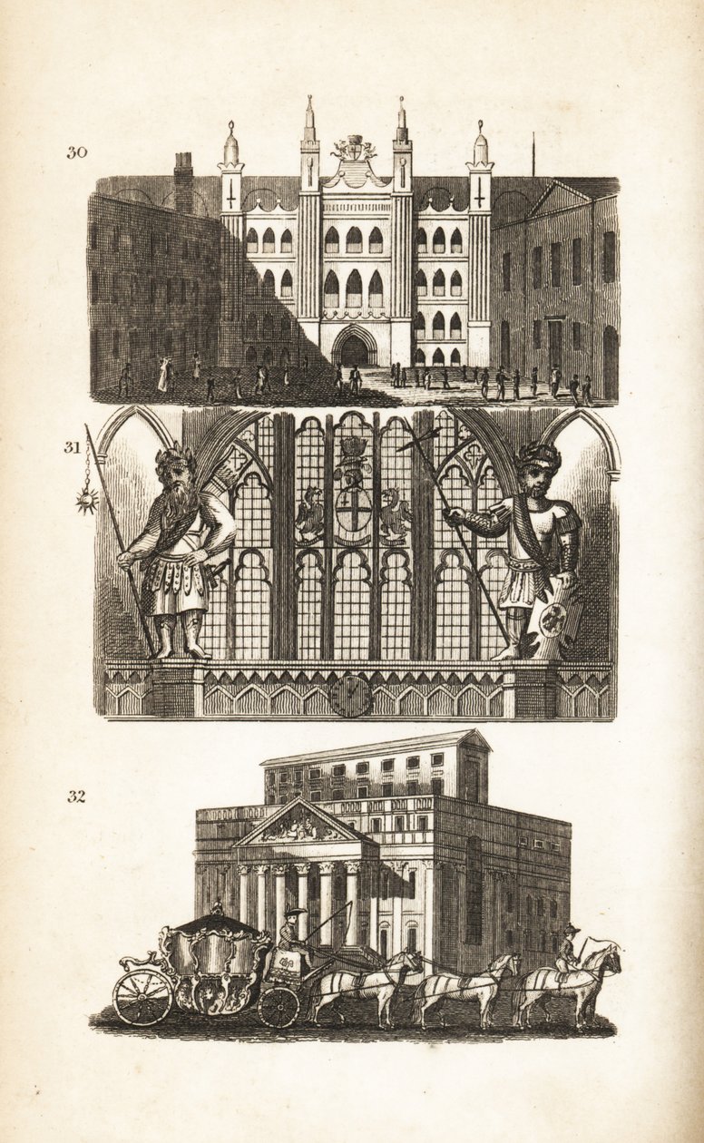 London Guildhall, Gog e Magog e la Mansion House da Isaac Taylor