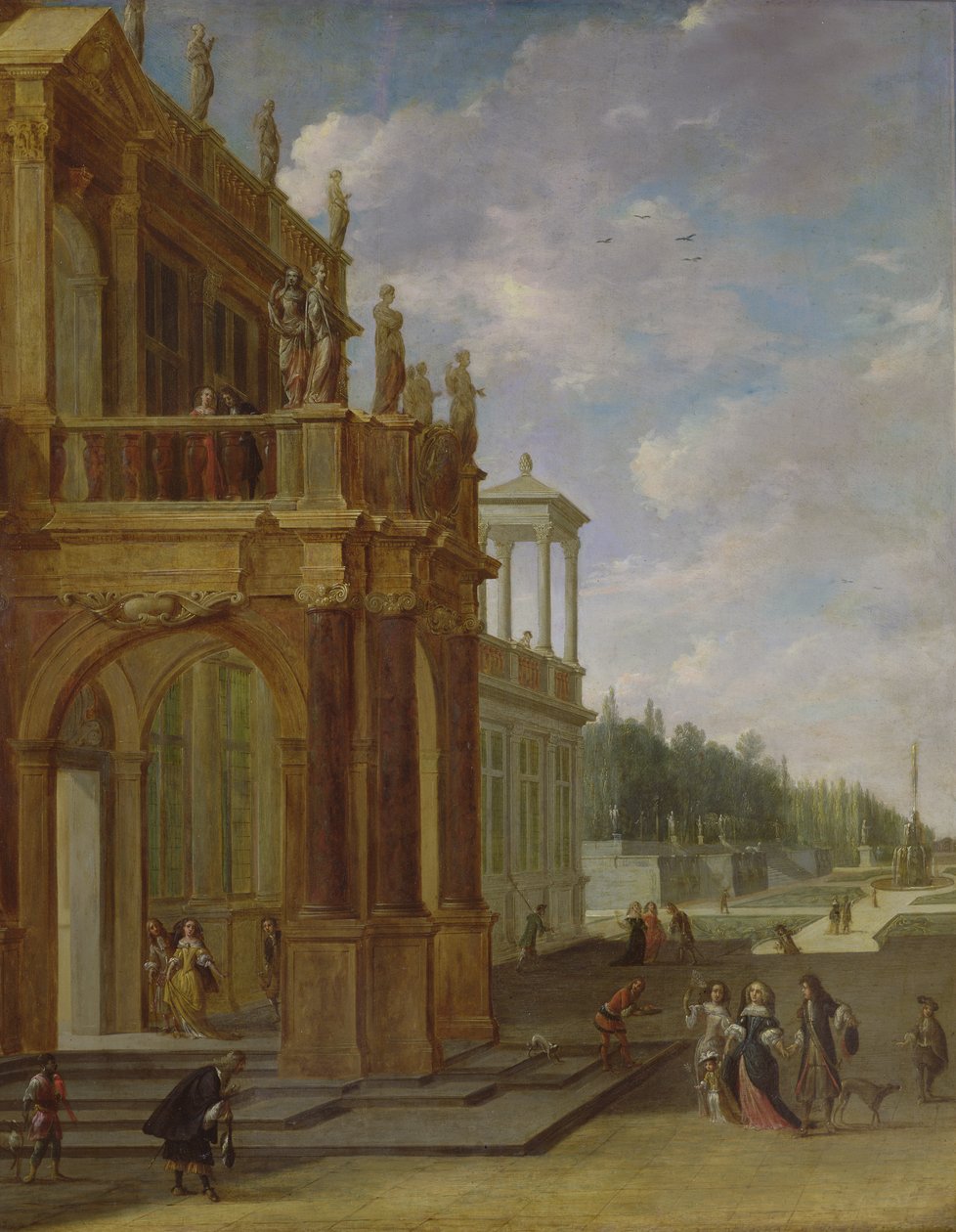 Persone sulla terrazza di un palazzo da Isaac van Nickele