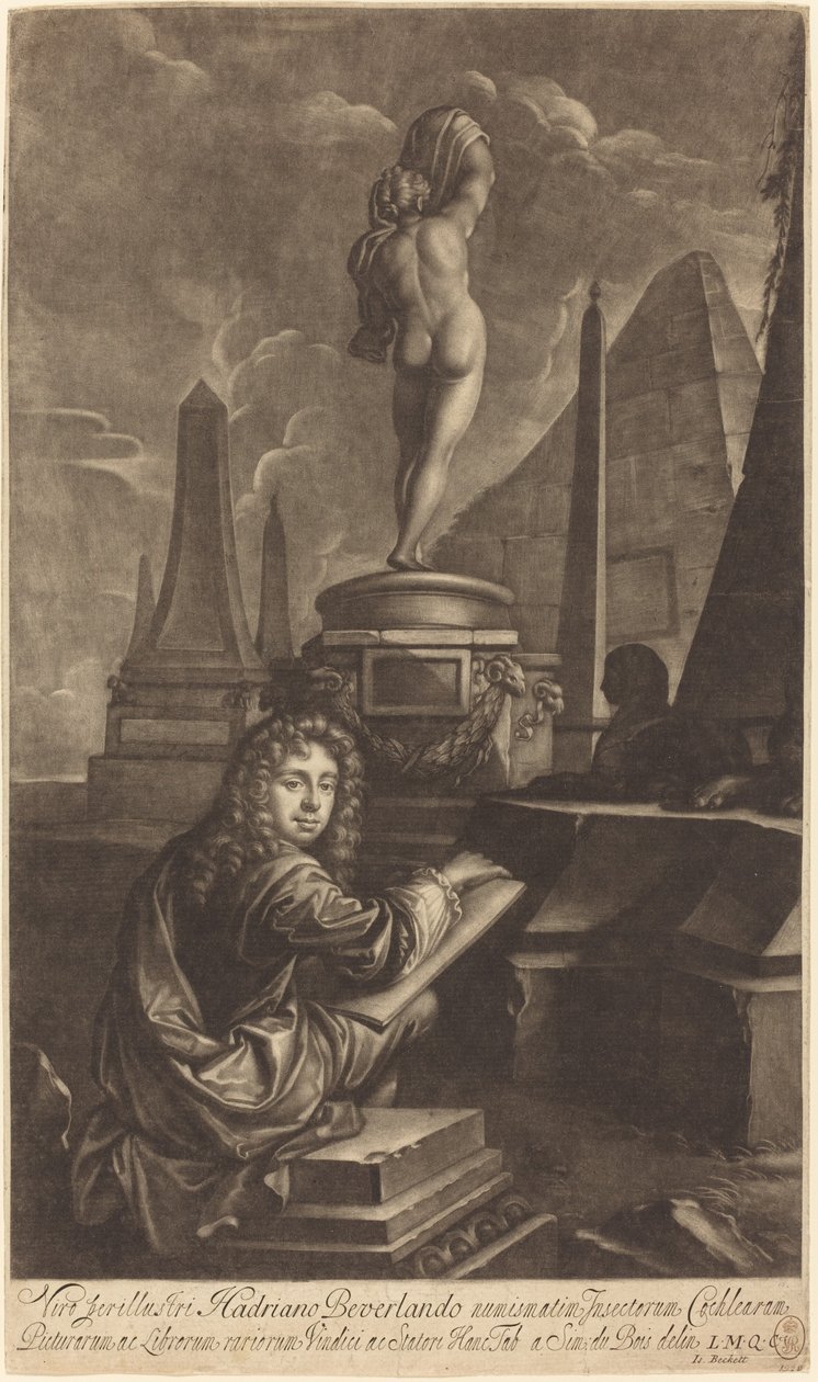 Adrian Beverland disegna da una statua da Isaak Beckett after Simon du Bois