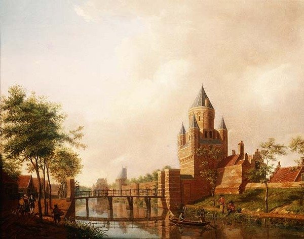 Veduta della Kleine Houtpoort (Piccola Porta) a Haarlem con la Grote Houtpoort (Grande Porta) sullo sfondo da Isaac Ouwater