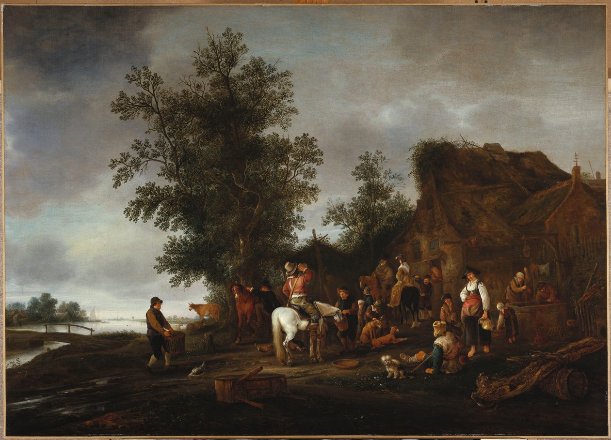 Viaggiatori che si rinfrescano in una taverna sul fiume, 1664 da Isack van Ostade