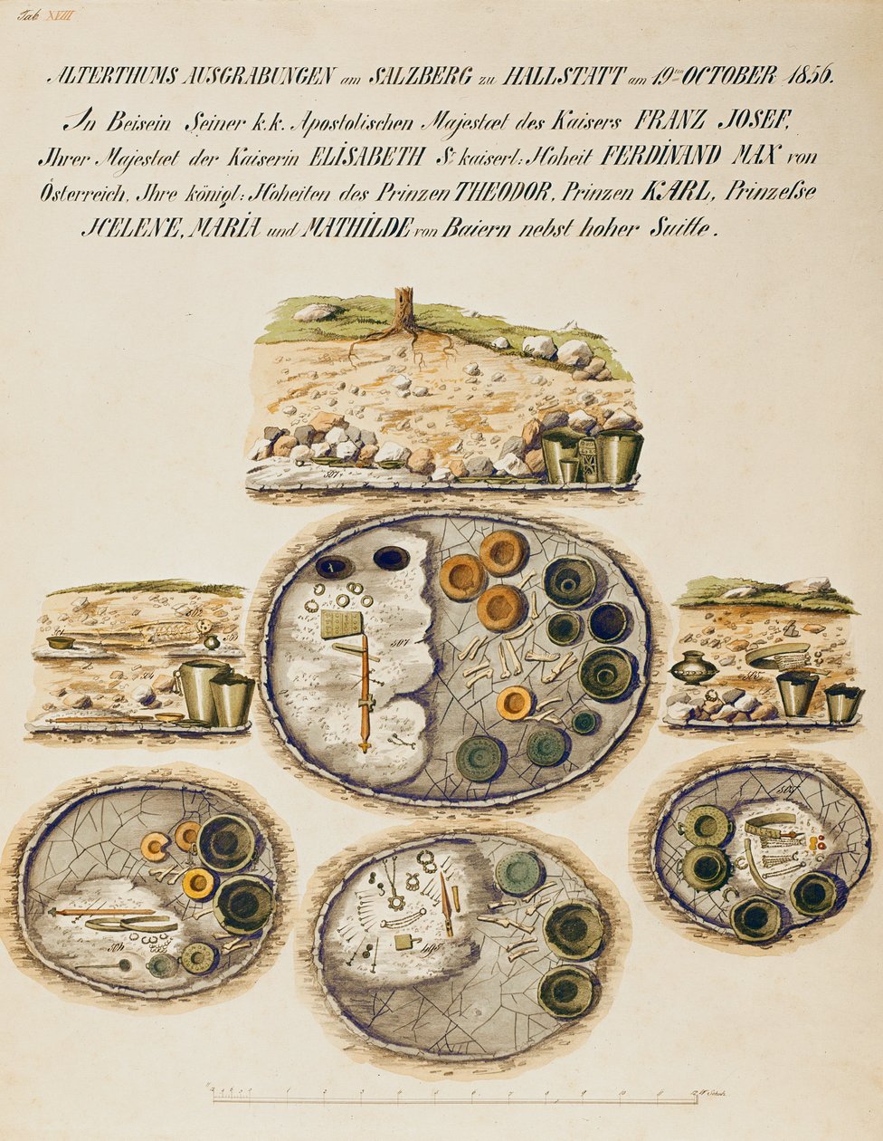 Il sepolcreto di Hallstatt, una collezione di acquerelli del XIX secolo (acquerello) da Isidor Engel