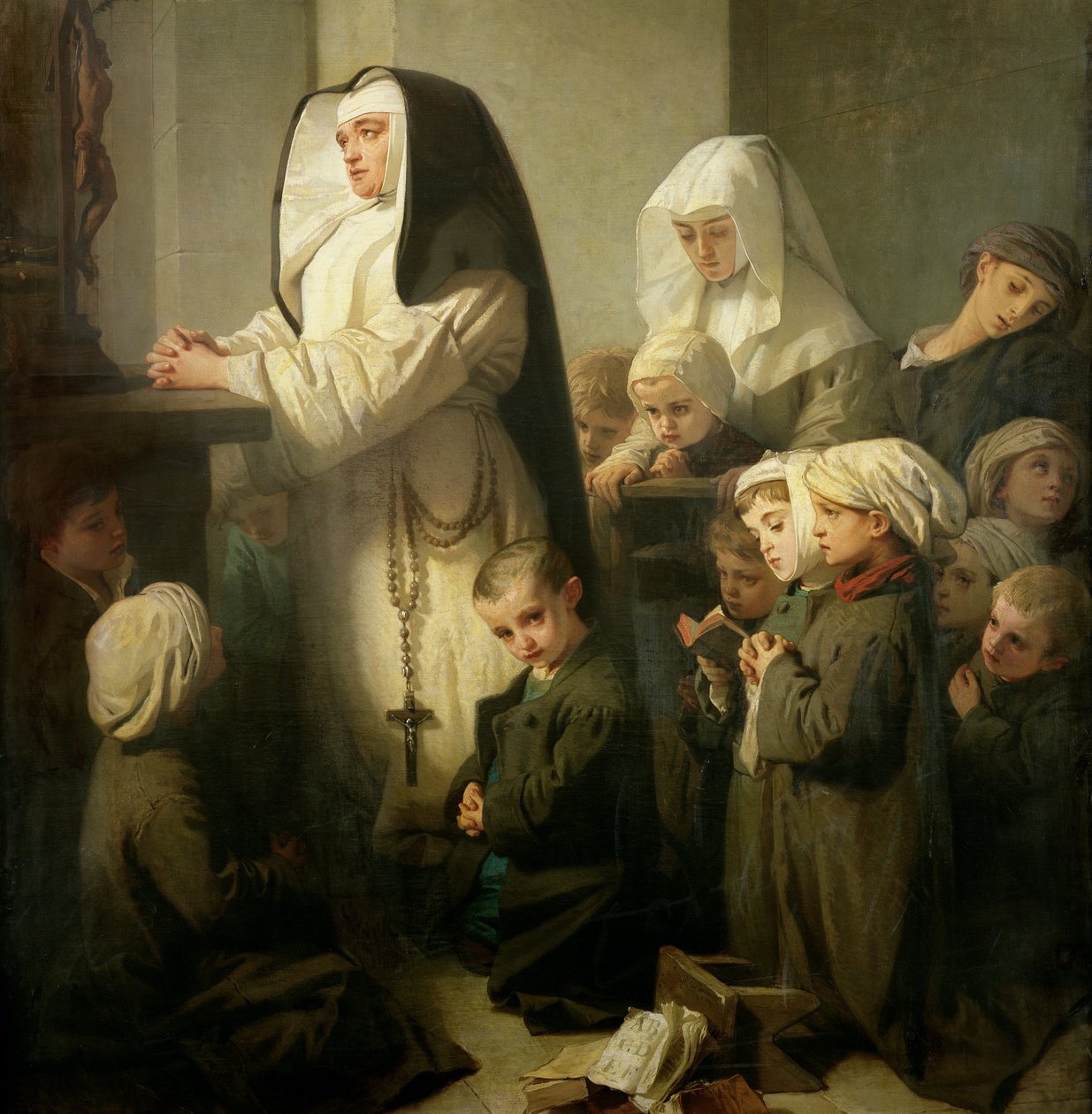 La Preghiera dei Bambini Affetti da Tigna, 1853 (dettaglio) da Isidore Pils