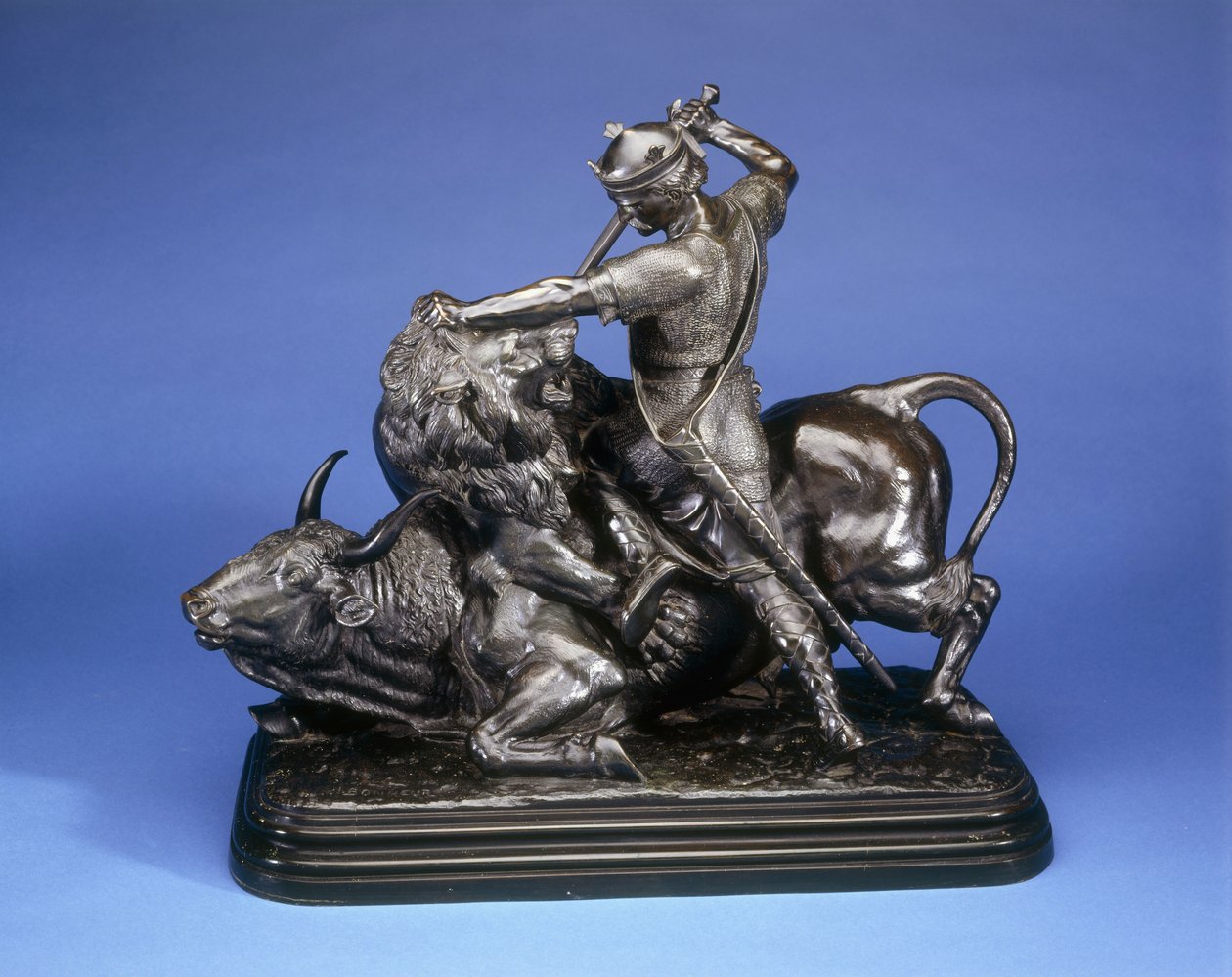 Un re che uccide un leone che attacca un toro, c.1874 da Isidore Jules Bonheur
