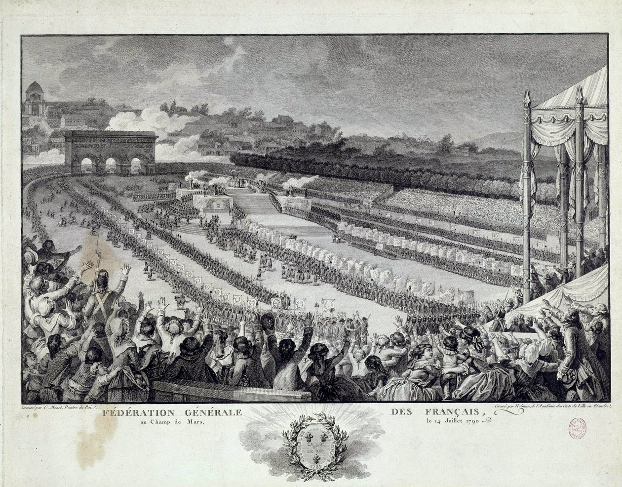 Rivoluzione francese: veduta della festa della Federazione Generale dei Dipartimenti Francesi al Campo di Marte a Parigi il 14/07/1791 da Isidore Stanislas Helman