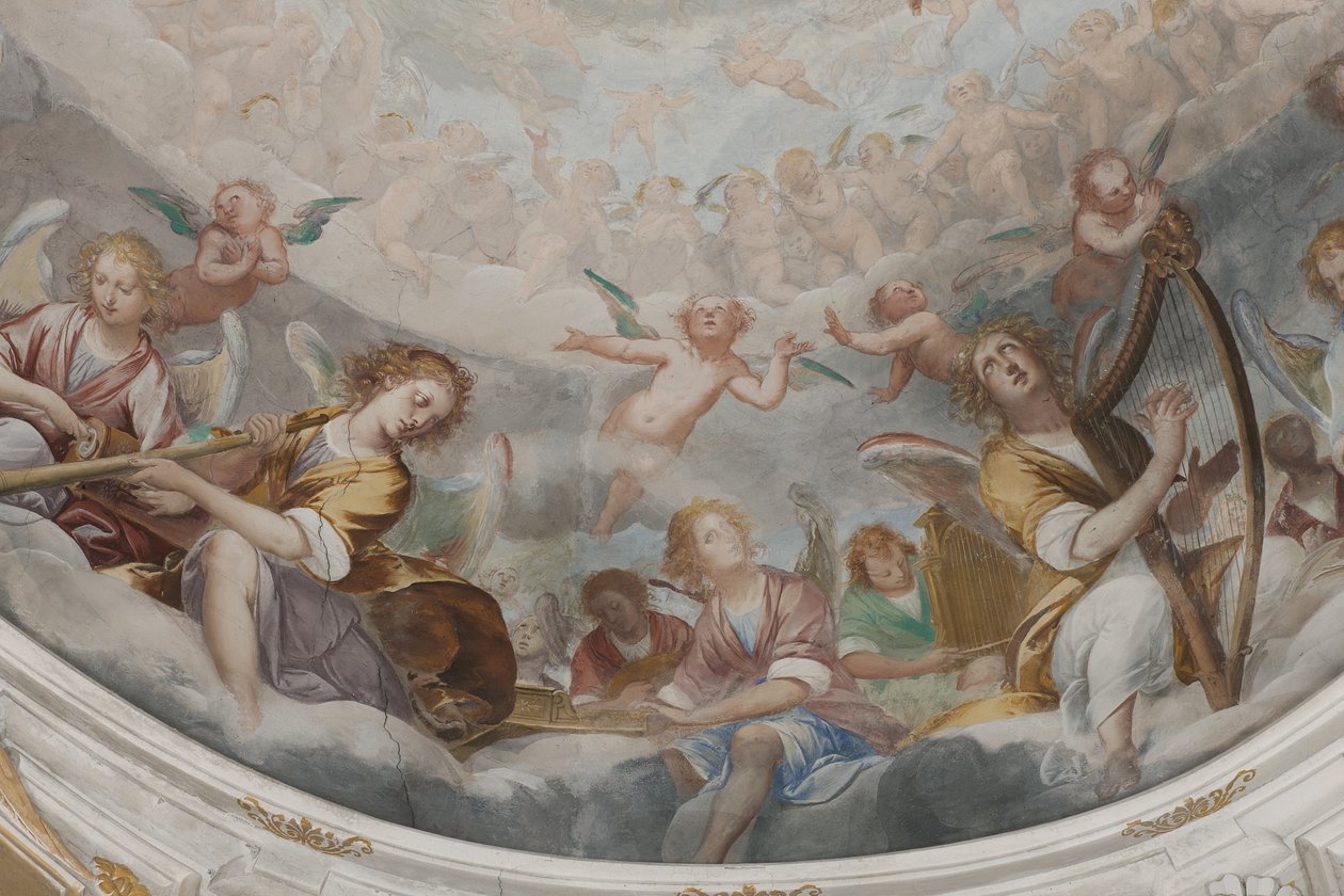 Angeli, angeli musicisti e putti, dettaglio del Paradiso con il Padre eterno, c.1623-34 da Isidoro Bianchi